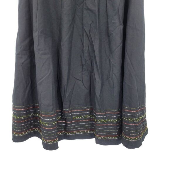 Vintage 90s Midi Skirt 12 Black Floral Embroidered Cotton A-line Full Boho - Picture 8 of 10